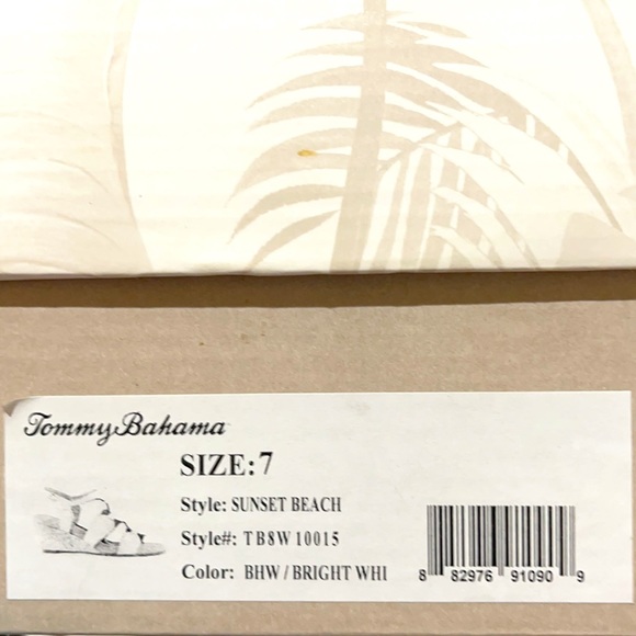 Tommy Bahama white leather wedge sandals.